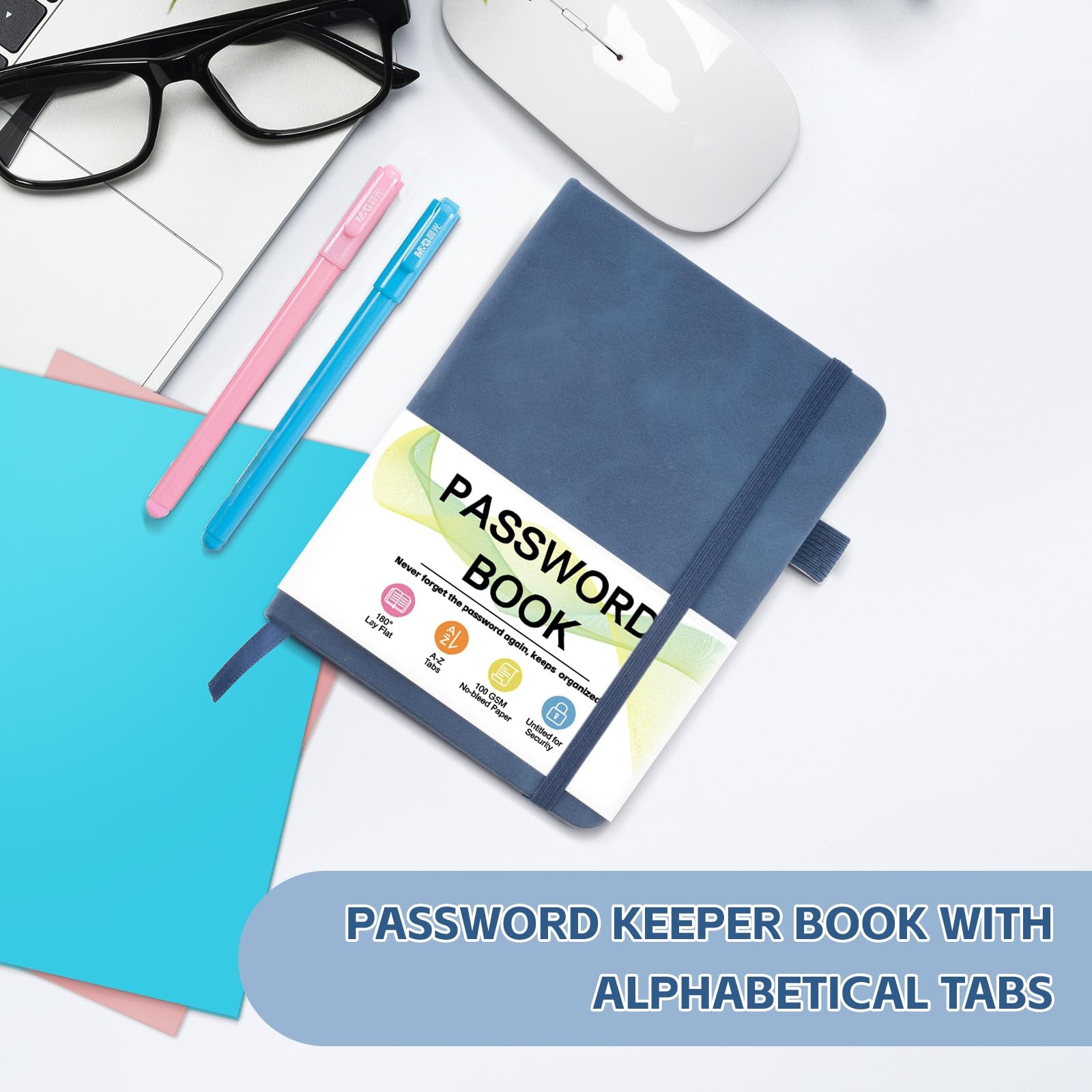 MOSA BEAR Password Keeper Book with Alphabetical Tabs，4.3"x5.7" Small Password