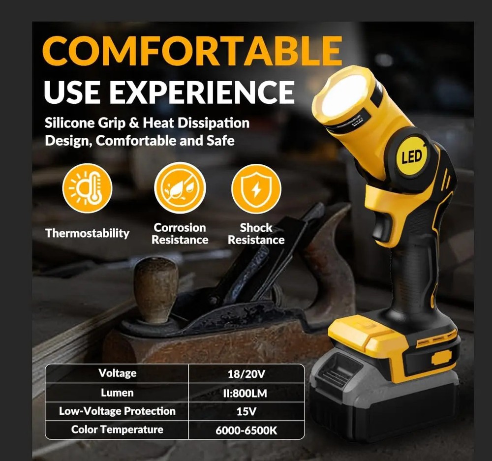 FOR Dewalt Led 20V 20Volt Max Cordless Led Pivoting Work Light Flashlight Tool
