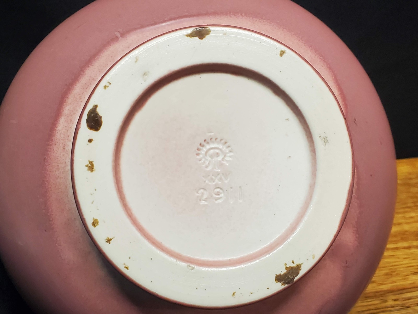 1925 Rookwood Pottery Large 8.5"x7" Vase Mauve Rose Matte Incised Design