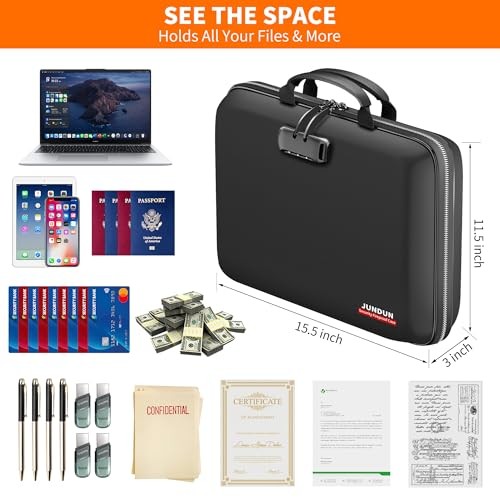 Fireproof Document Box with Lock & Shoulder Strap,Hard Shell Case Document