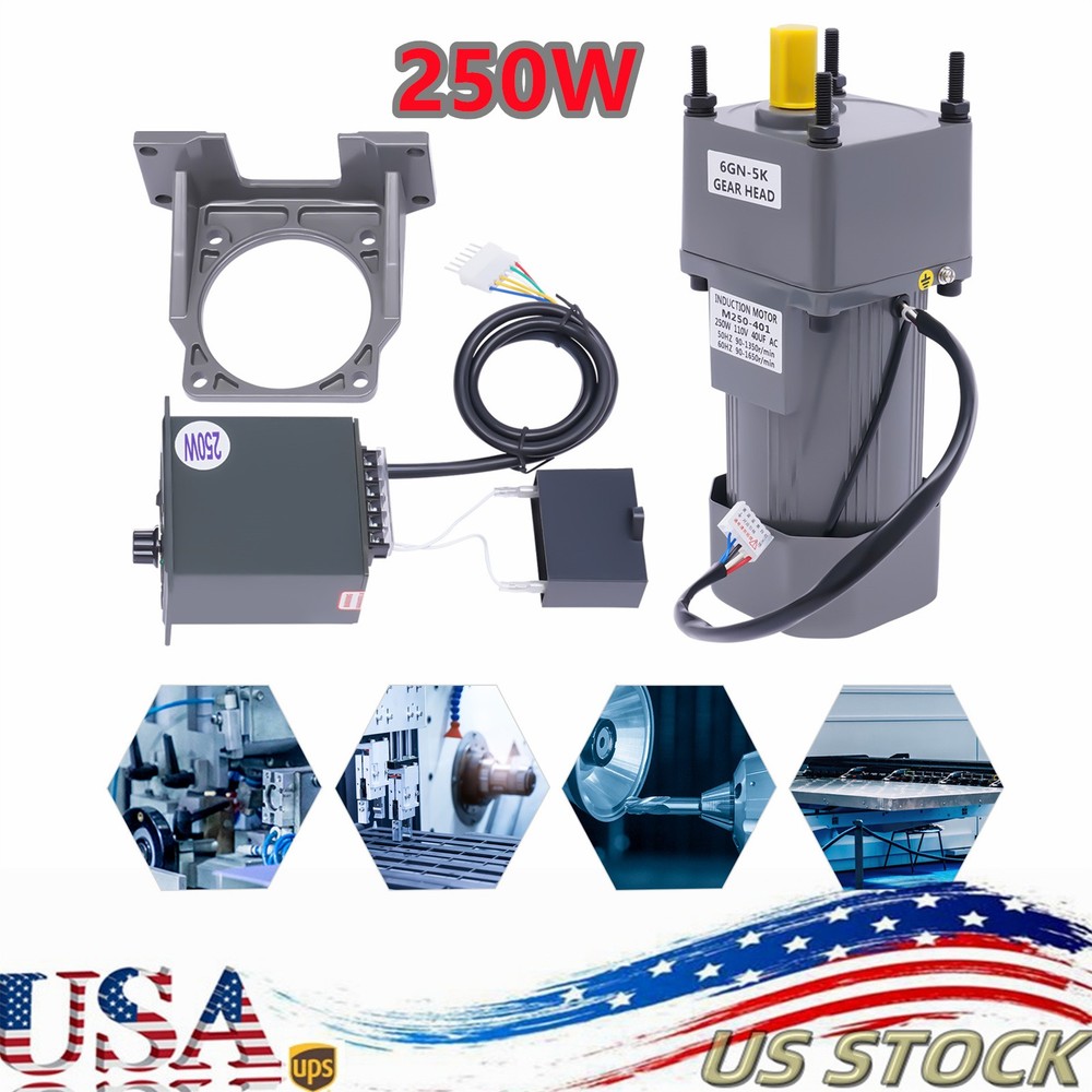 250W 110V AC Gear Motor with Variable Speed Controller and Bracket Single Phase