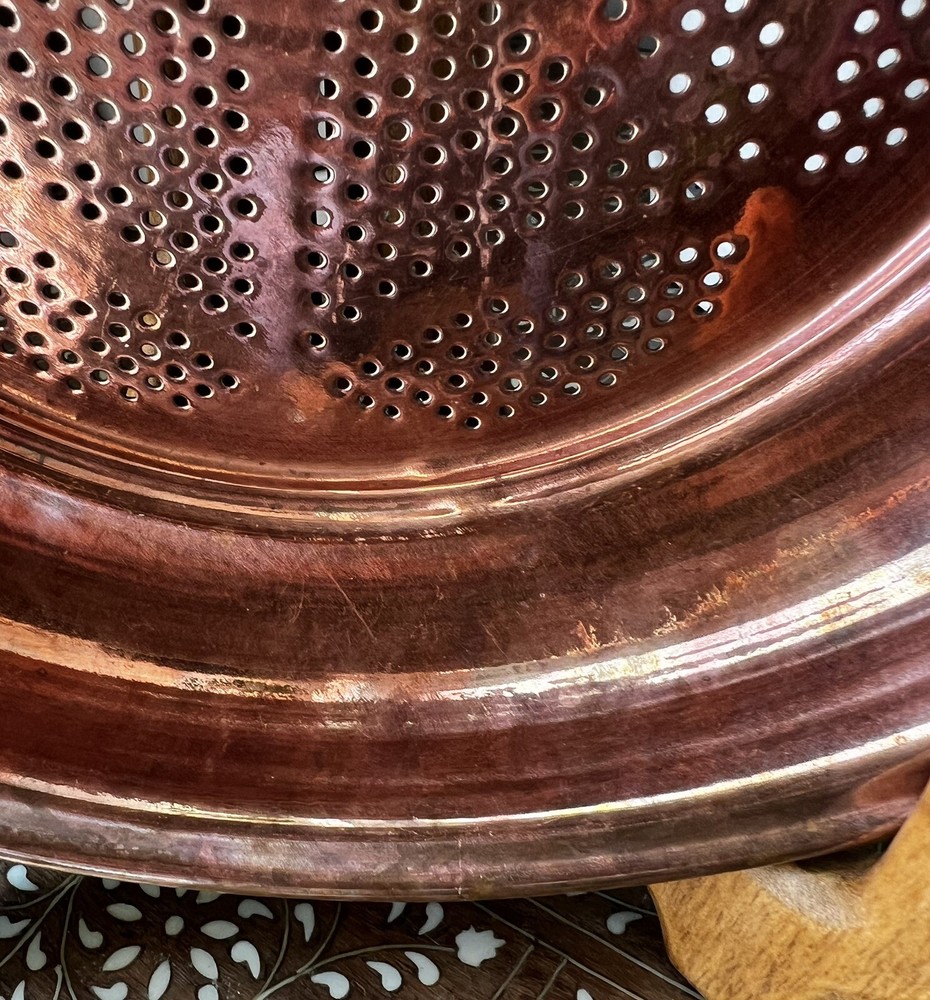 Vintage Copper Strainer with Hanging Loop 10” Diameter