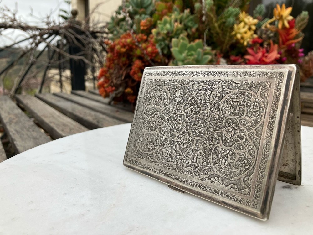 Antique Museum solid silver 84 Cigarette case box handmade needle Engraving