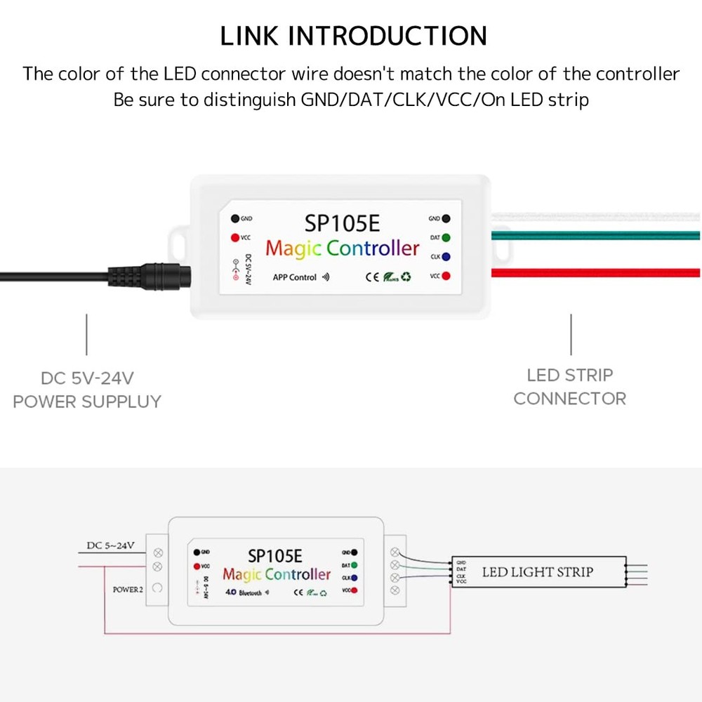 SP105E WS2811 Bluetooth Led Controller DC5-24V App Wireless Control, Addressa...