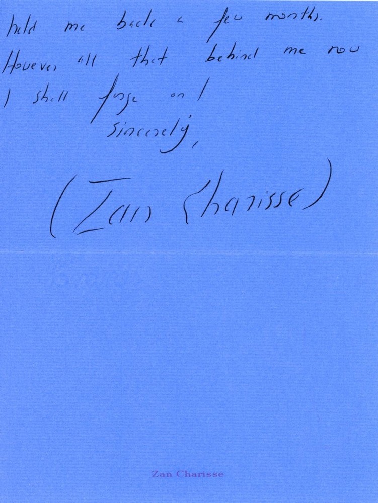 Zan Charisse - Signed/Handwritten Note