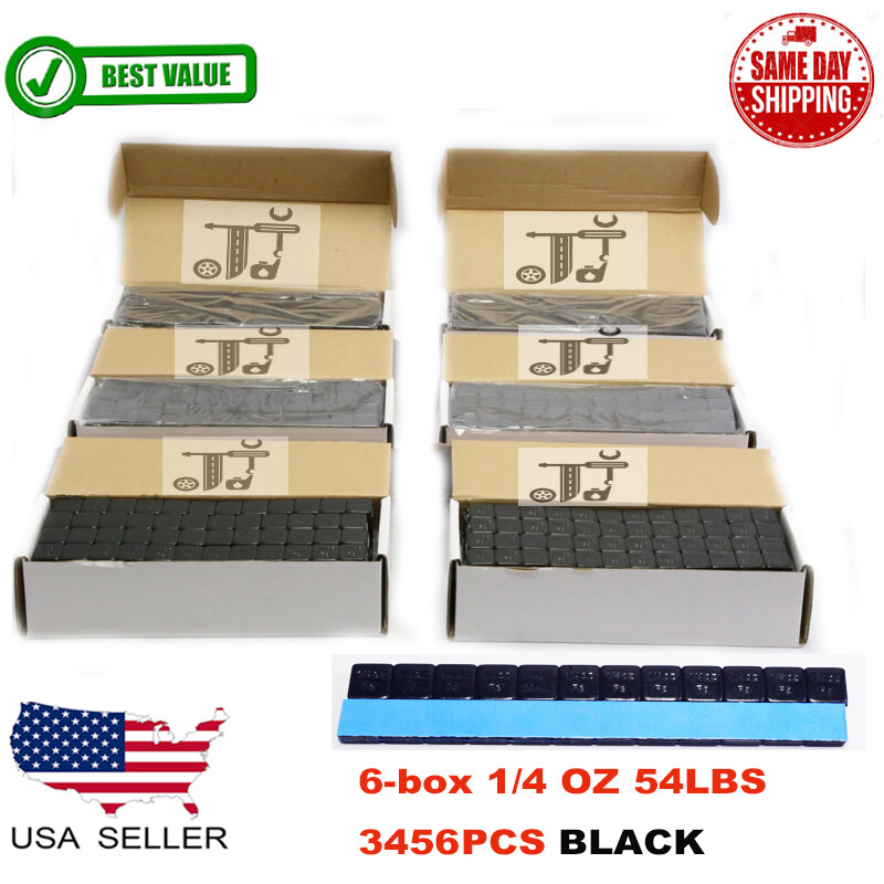 6 BOXES  1/4 OZ BLACK WHEEL WEIGHTS STICK-ON ADHESIVE TAPE 54 LBS LEAD-FREE