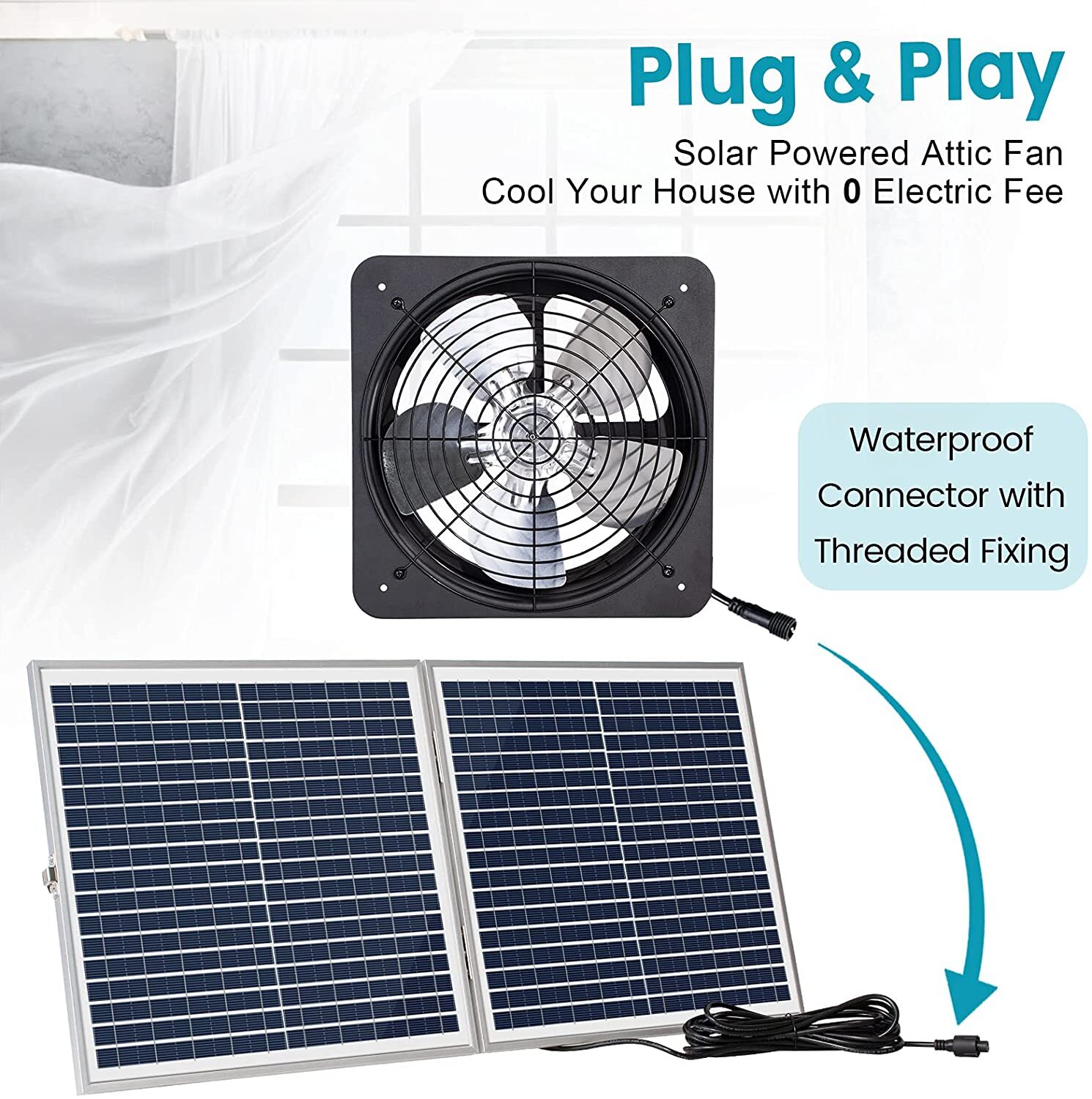 25W Solar Powered Attic Ventilator Gable Roof Vent Fan with 30W Foldable Panel