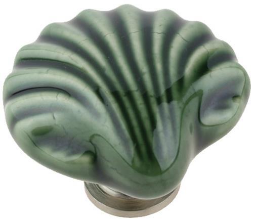 (12 Pack) 2-1/4" Ceramic Shell Knob Glossy Forest Green