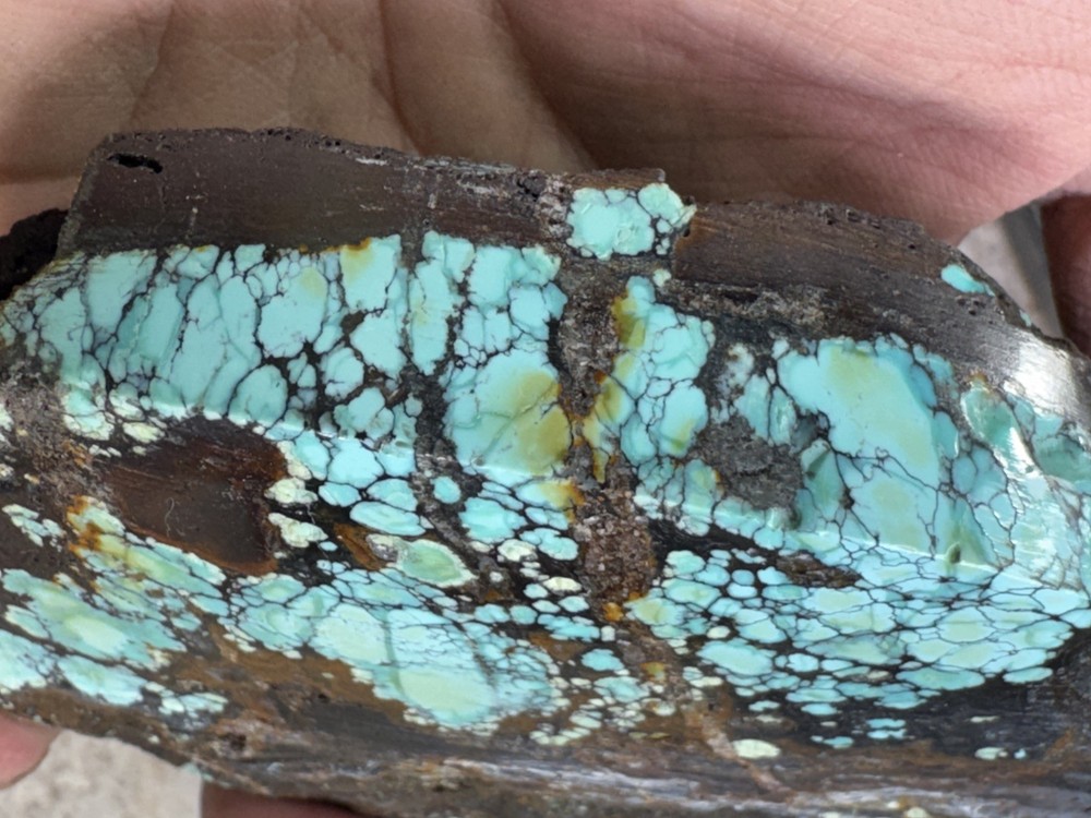 Hubei turquoise rough , solid spiderwebs nuggets in multi colored