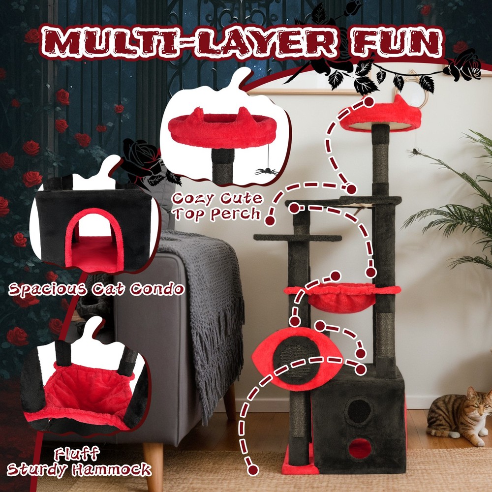 53" Large Cat Tree Gothic Cat Tower with Padded Perch Scratching Post