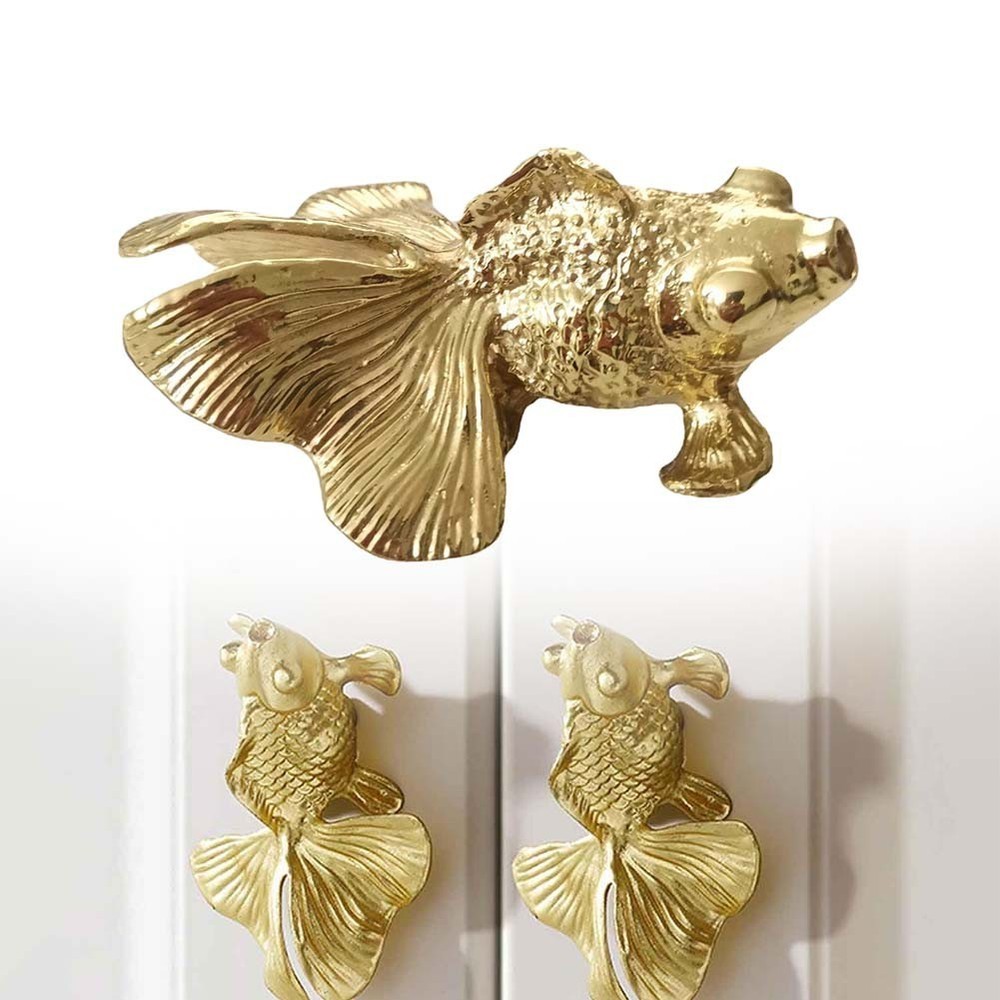 Vibrant Goldfish Cabinet Drawer Knobs Solid Brass Material Stylish Handle