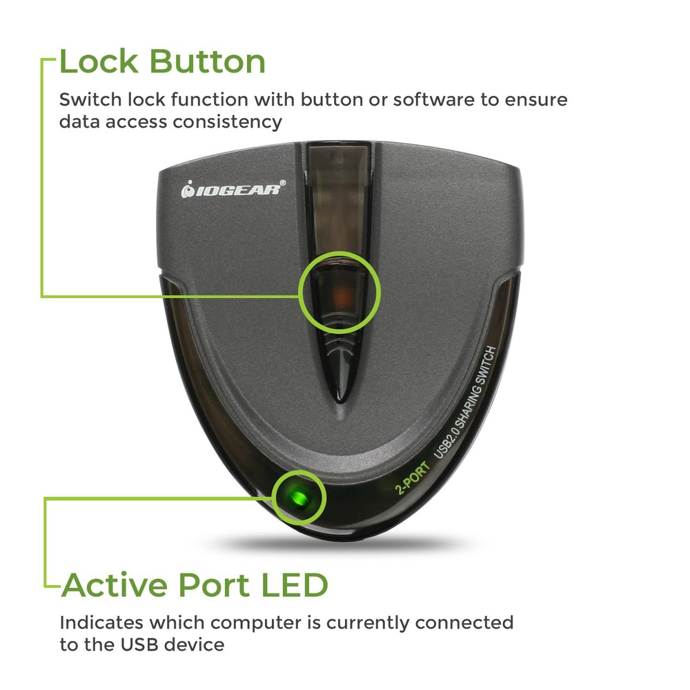 2 Port USB 2.0 Switch - Auto Printer Switch - Manually or Auto Control - LEDs...