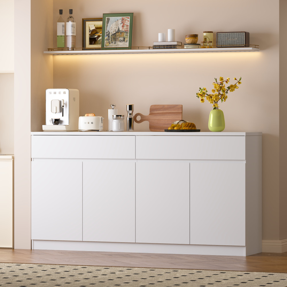 White Sideboard Buffet Cabinet with 2 Drawers 4 Doors Dining Storage