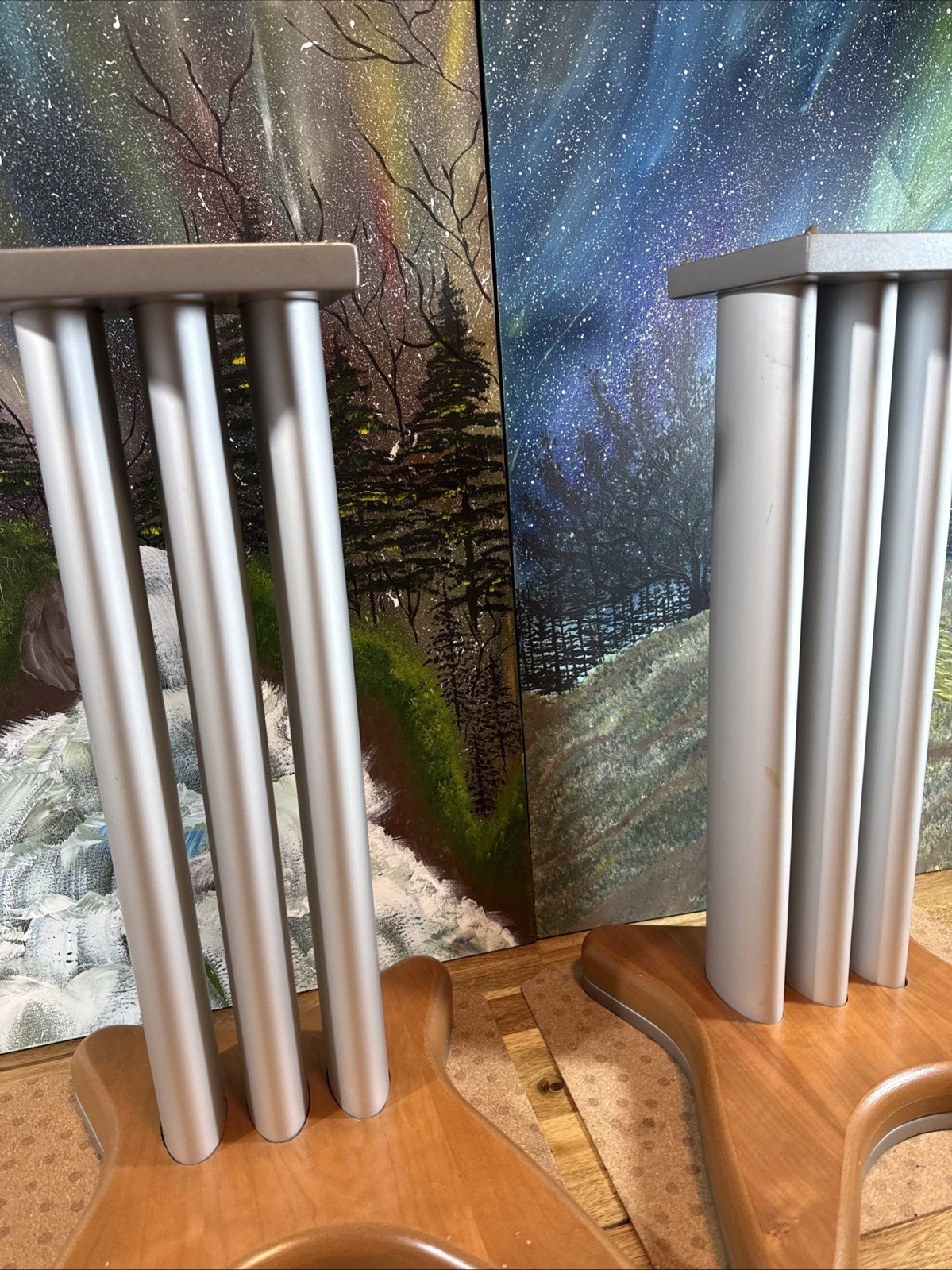 speaker stands pair Metal Wood Base Bookshelf Large Subwoofer Center Channel