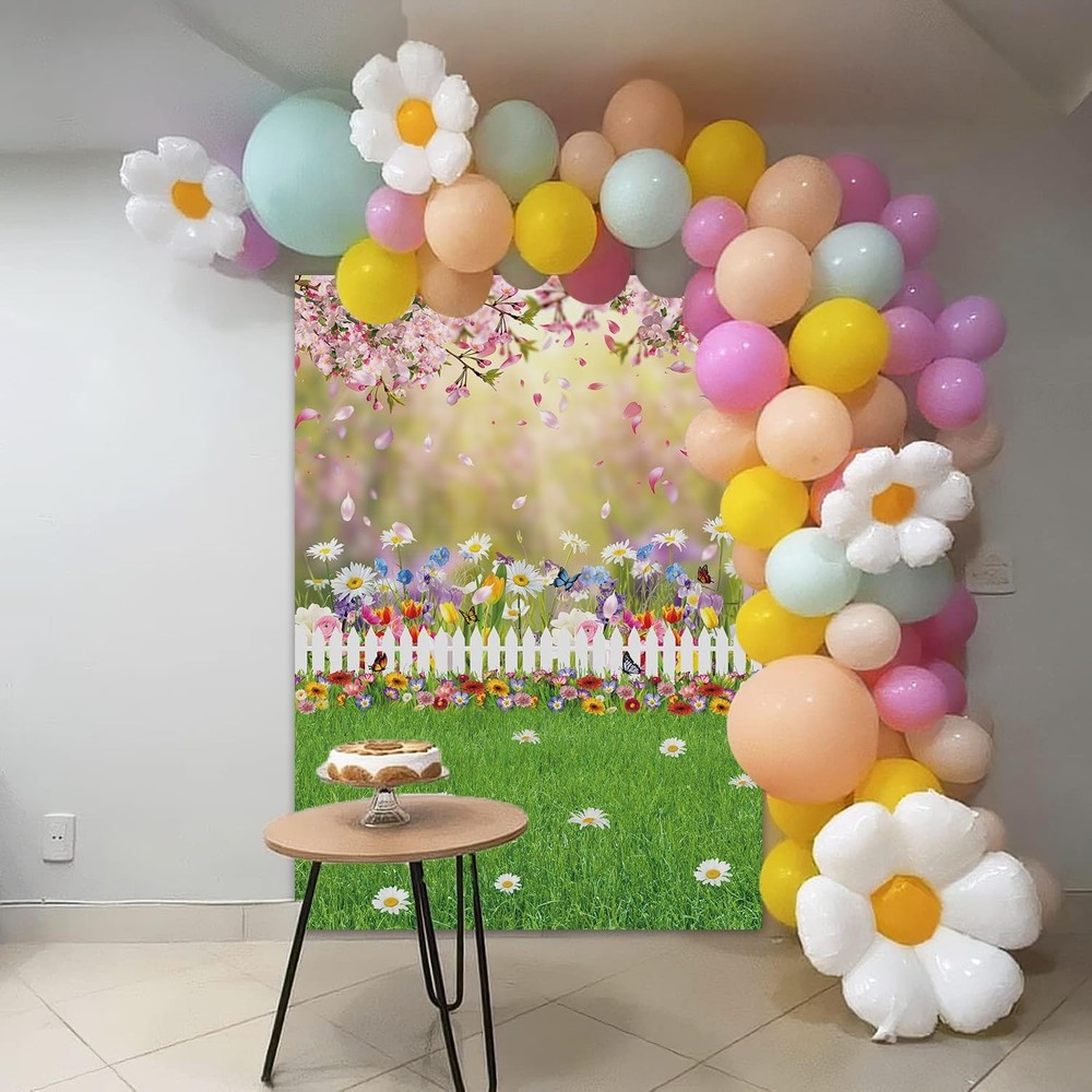 Spring Easter Backdrop Spring Pink Flowers Photography Backdrop Easter Green ...