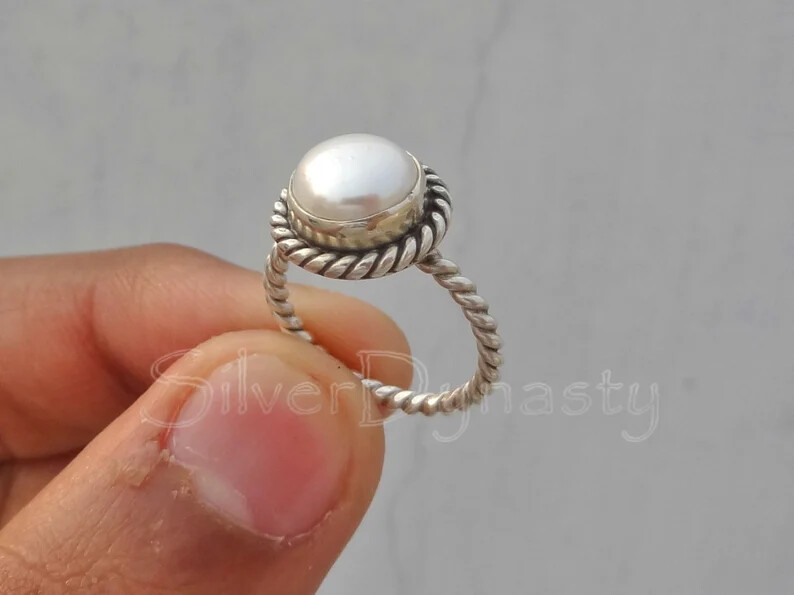 Peral Solid925 Sterling Silver Band& Statement Ring Handmade Ring All Size -q-61