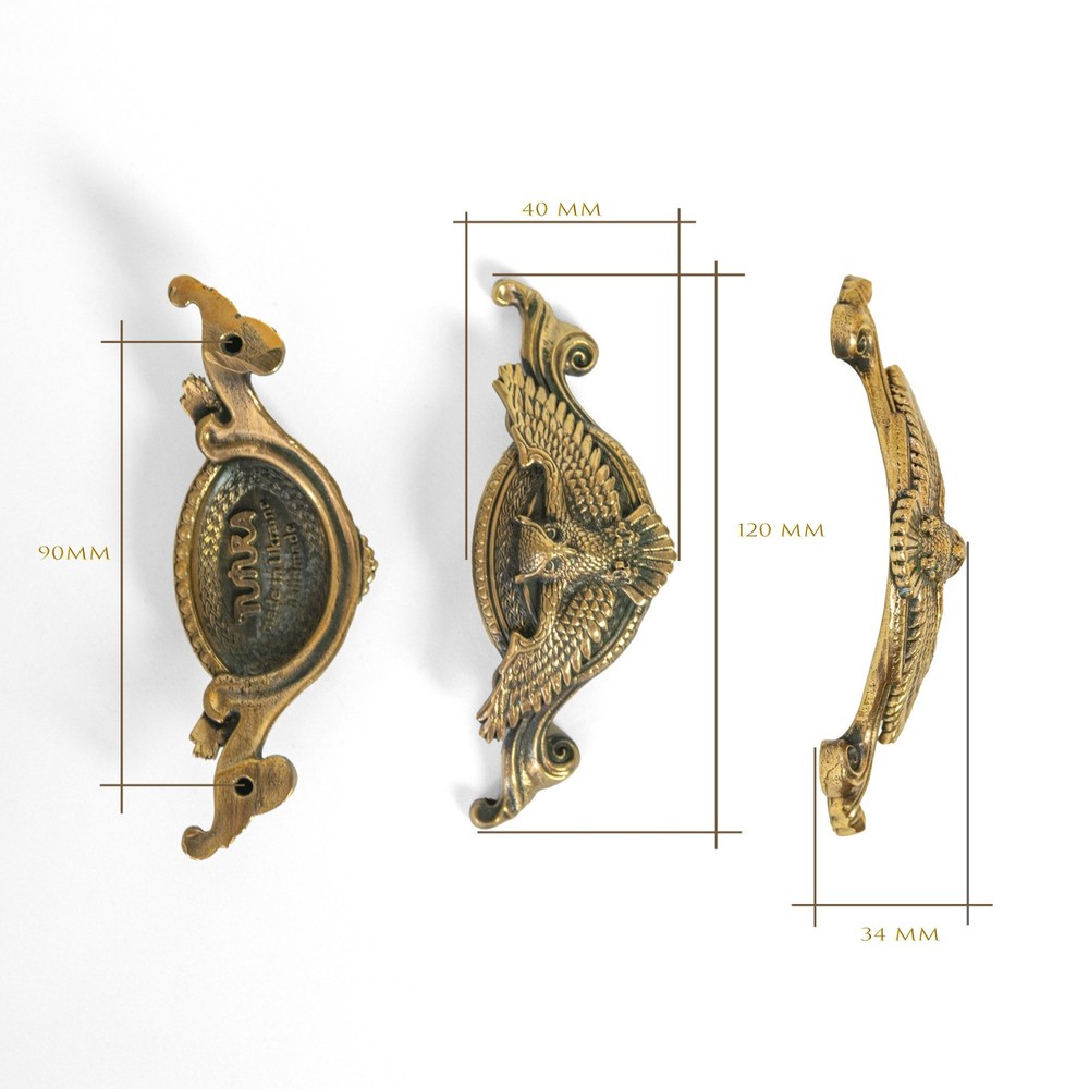 “Flying owl” vintage solid brass cabinet handle – dresser drawer pull, handmade