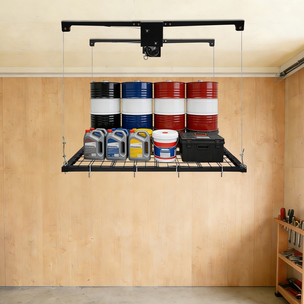 300lbs Garage Storage Rack Ceiling Warehouse Organizer Rack Lifting Storage Rack