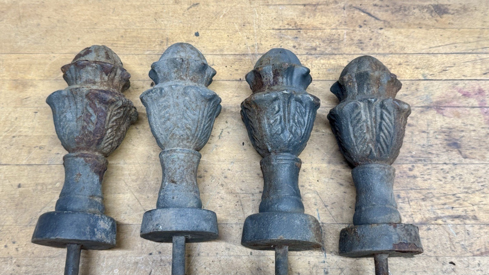 Antique Garden Salvage-4 Cast Iron Hose Guide Stakes W/FencePost Finial...