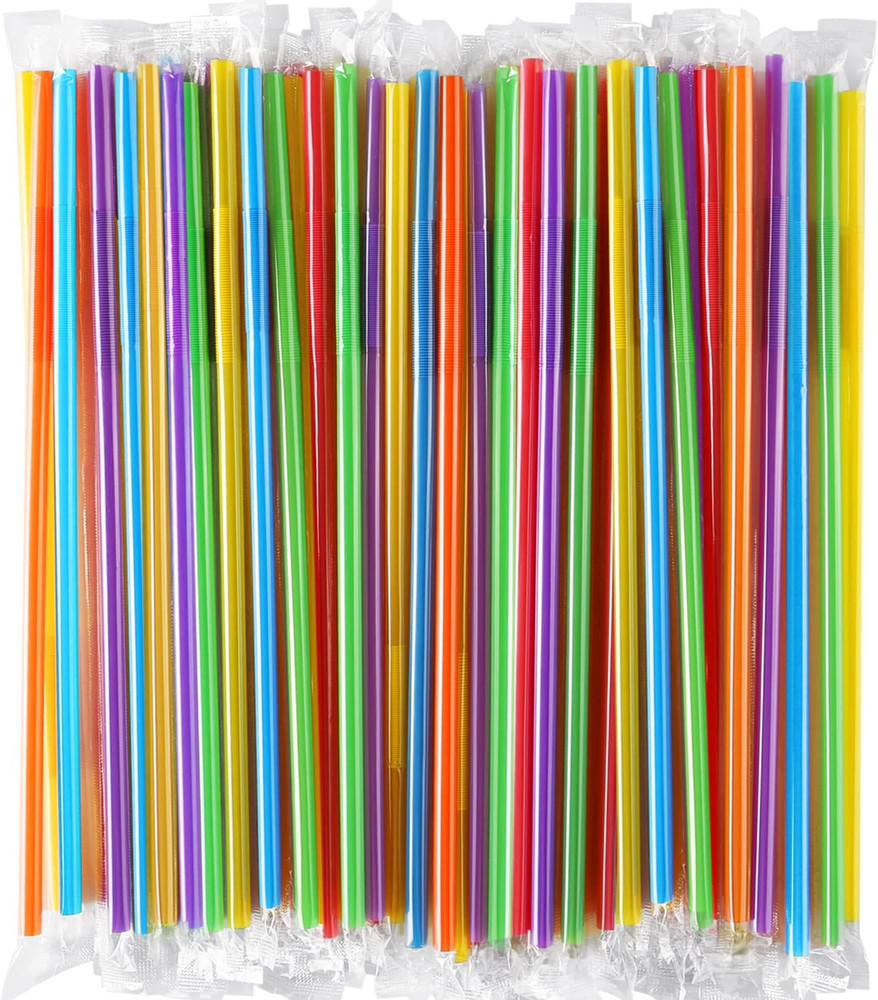 [Individually Wrapped] 100 Pcs Colorful Flexible Plastic Straws, Disposable Bend