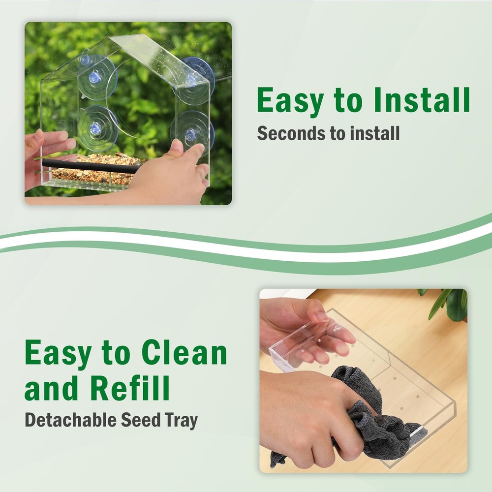 Window Bird Feeder with 4 Extra Strong 2.36" Suction Cups - 4.4" Extra Deep T...
