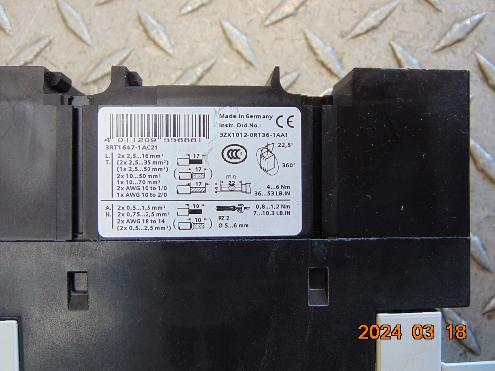 SIEMENS 3RT1647-1AC21 CONTACTOR 24V COIL 3RT1647