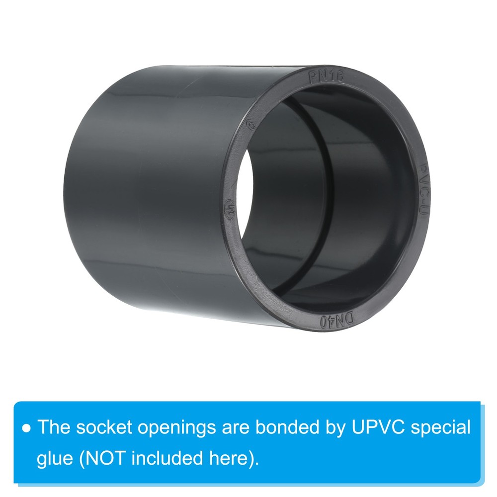 UPVC Pipe Fitting 50mm 1.97" Socket, 2pcs Straight Joint, Dark Grey