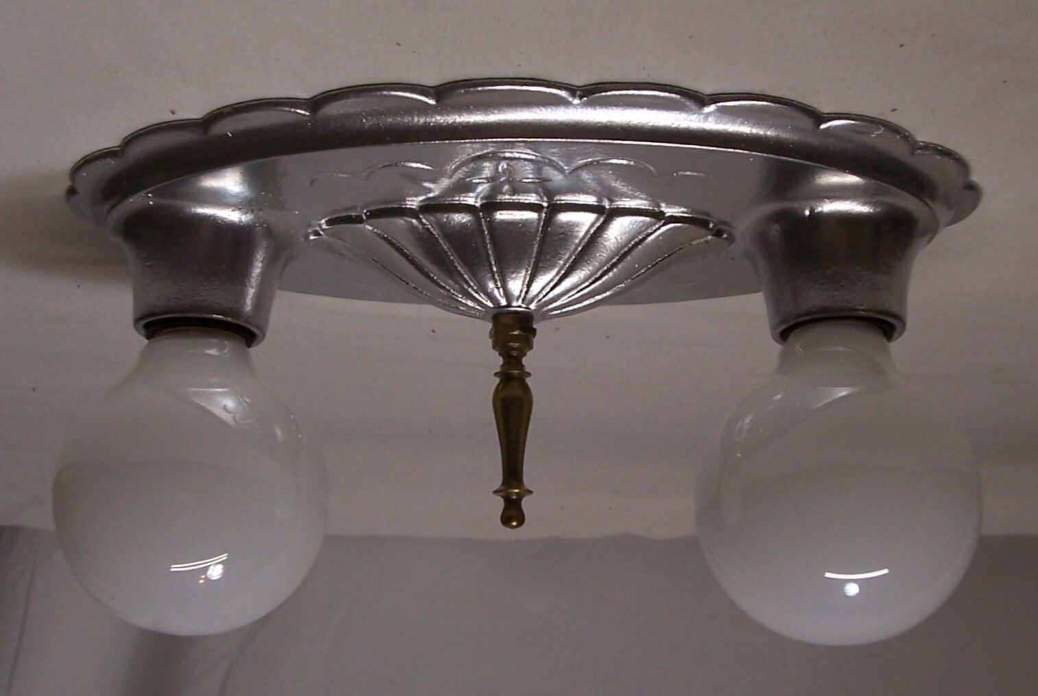 Antique Art Deco Light Vtg Ceiling Flush Cast Silver Victorian Restored USA #F71