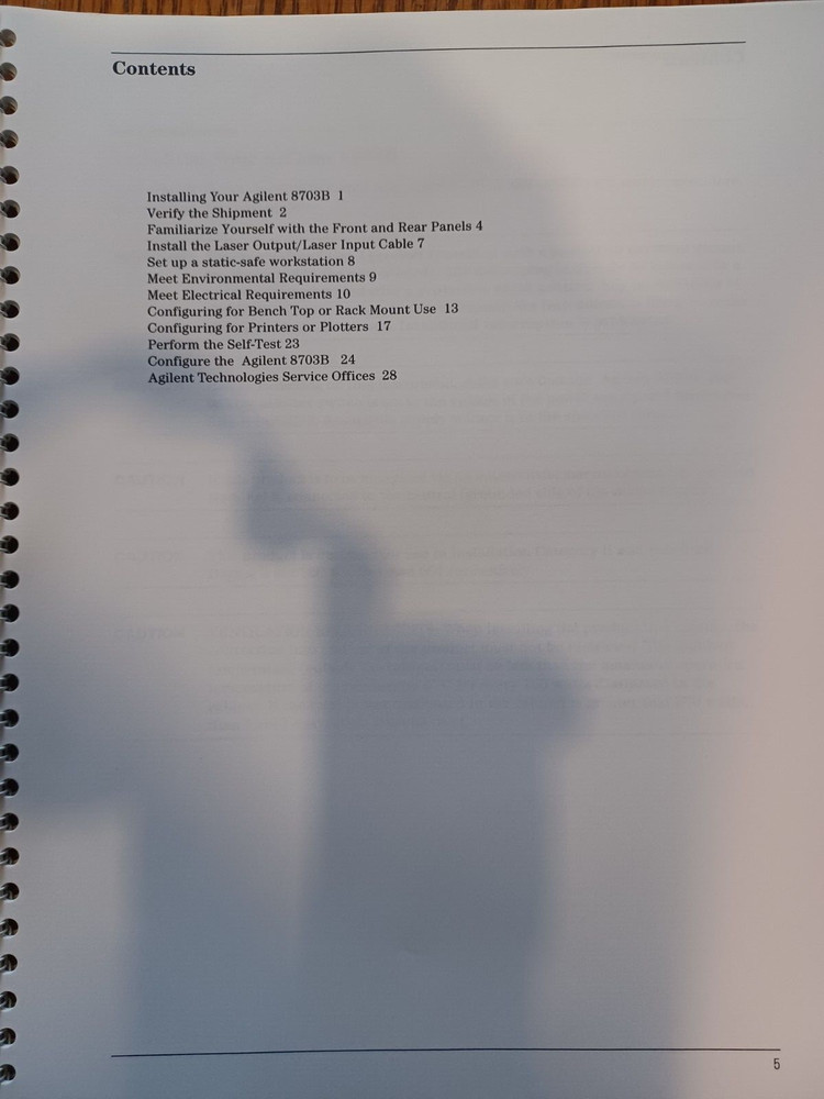 Agilent 8703B Lightwave Analyzer Installation Guide and User's Guide Manuals