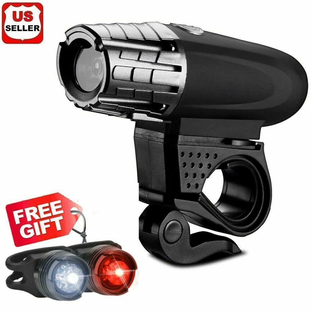 USB Rechargeable Bright LED Bicycle Bike Front Headlight and Rear Tail Light Set