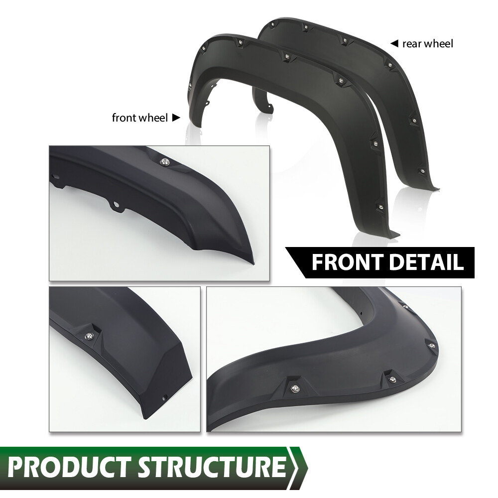 4pcs Fit For 16-22 Toyota Tacoma Pocket Rivet Style Fender Flares Smooth Black