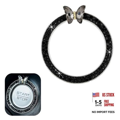 Car Bling Engine Start Stop Decorative Ring, Butterfly Diamond Start 1 PC Black