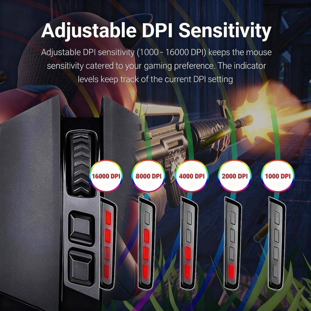 High Precision Optical Gaming Mouse with Wireless Connectivity and LED Features