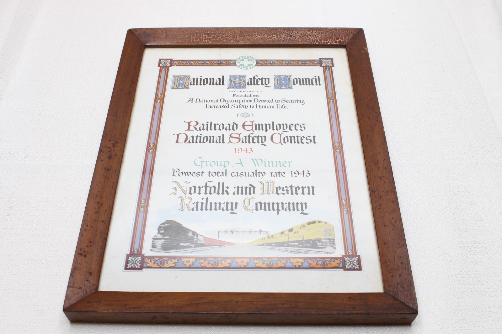 3 NORFOLK AND WESTERN RAILWAY SAFETY AWARD FRAMED CERTIFICATES N&W RAILROAD RY