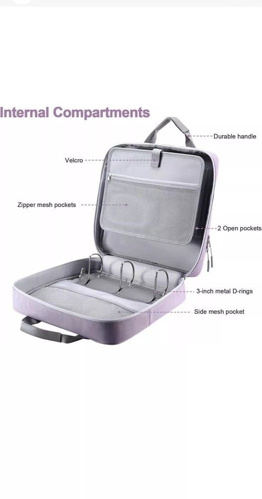 3" D-Ring Binder & Strap 700 Sheet Capacity Multi-Pockets 13" MacBook Purple
