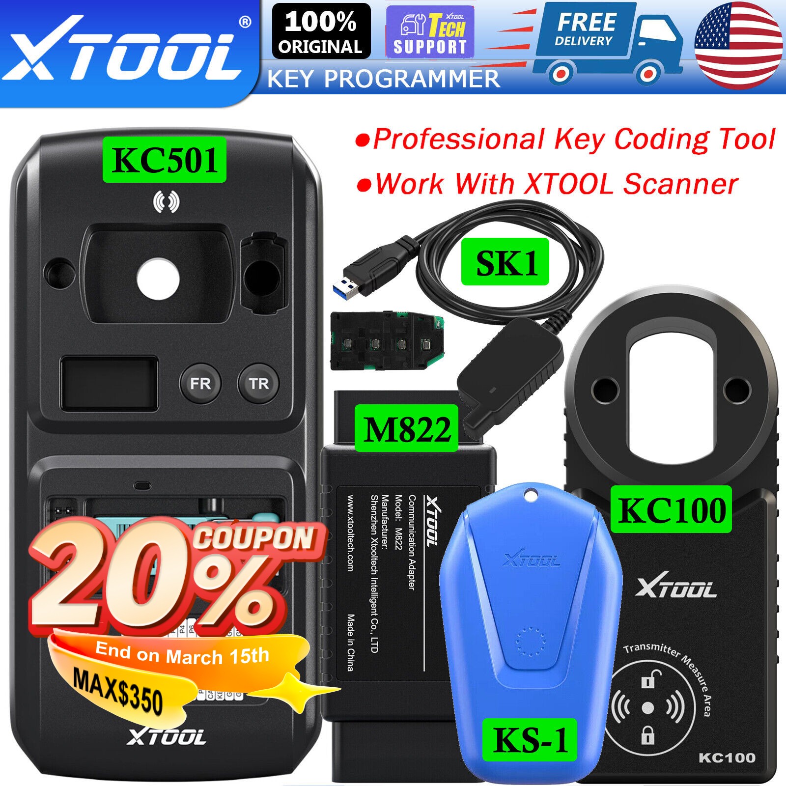 XTOOL KC501 M822 KC100 KS-1 SK1 Car Key Programmer All Lost For D8S PAD3 PADS