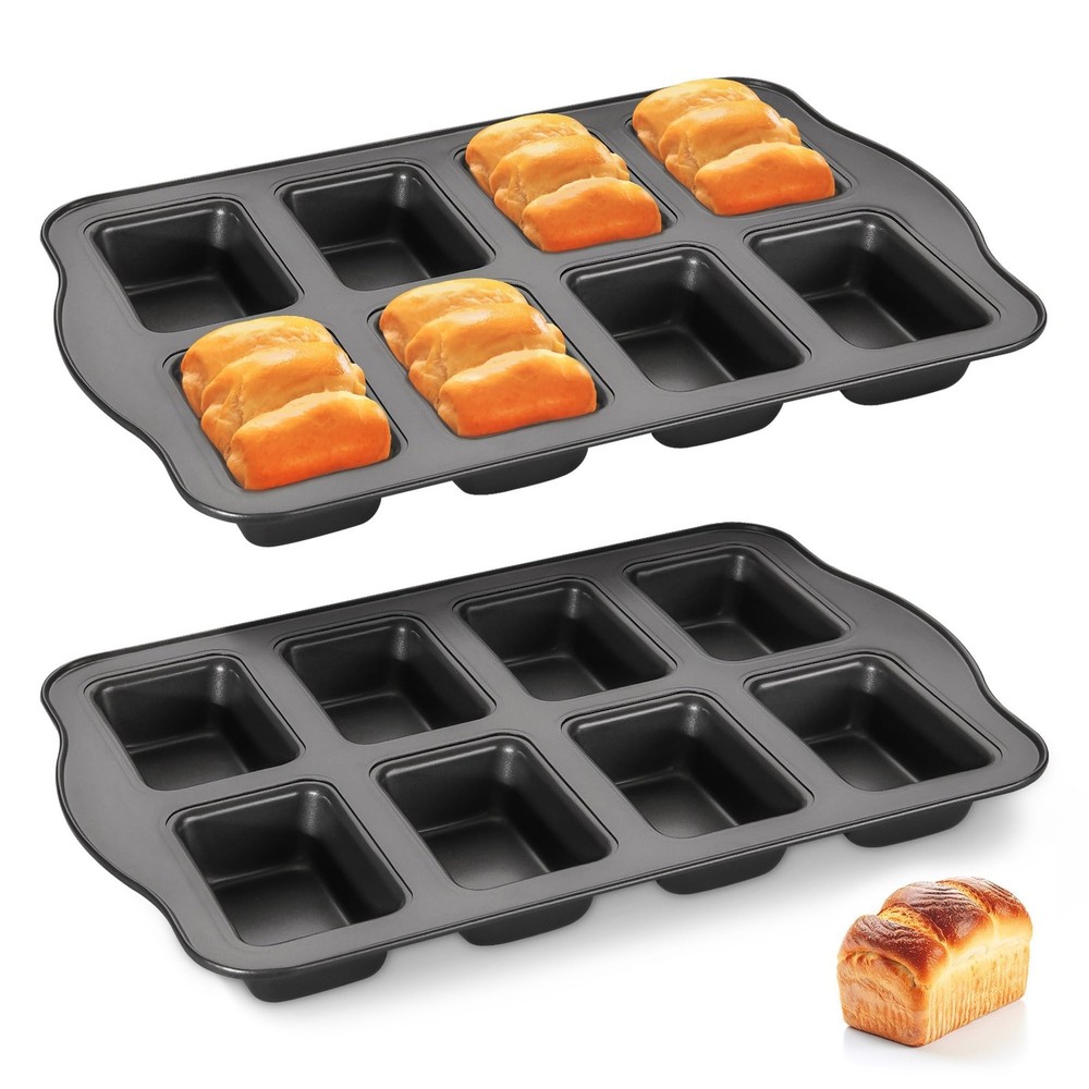 HONGBAKE 2 Pack Mini Loaf Baking Pans 8Cavity, Nonstick Small Cornbread Pan, ...