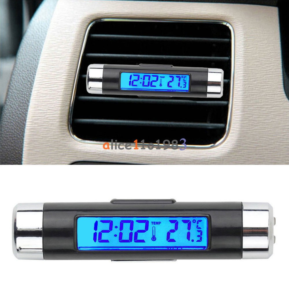 2in1 Digital LED Car Clock Thermometer Temperature LCD Backlight Without Battery