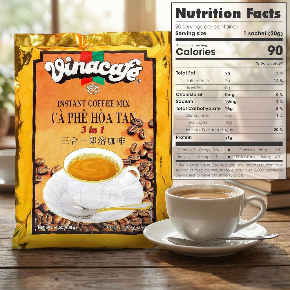 Instant Coffee Packets 3 in 1 Authentic Vietnamese Taste, Balanced Medium Roa...