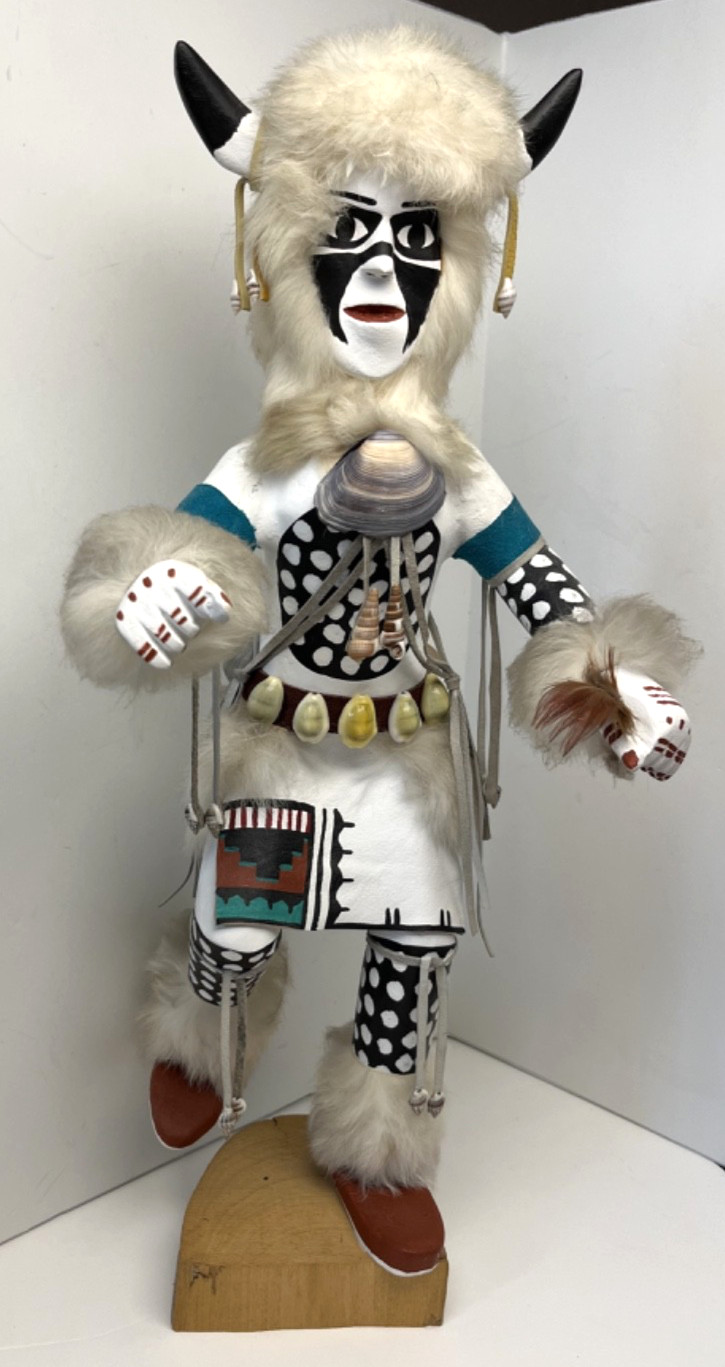 White Buffalo Dancer VNTG Native American 18.5" Kachina Doll, Signed by IMSB