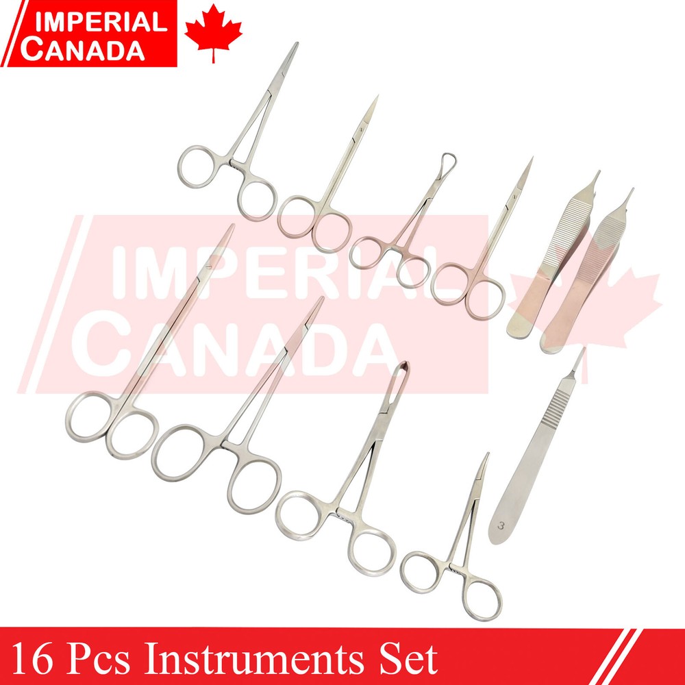 16 Pcs Instruments Set Assorted Scissors Forceps Needle Holders Clamps DS-1976