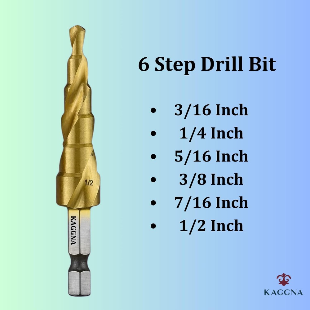 KAGGNA Step Drill Bit Set, Titanium Coated Bits, 3 Pcs, Spiral Grooved...