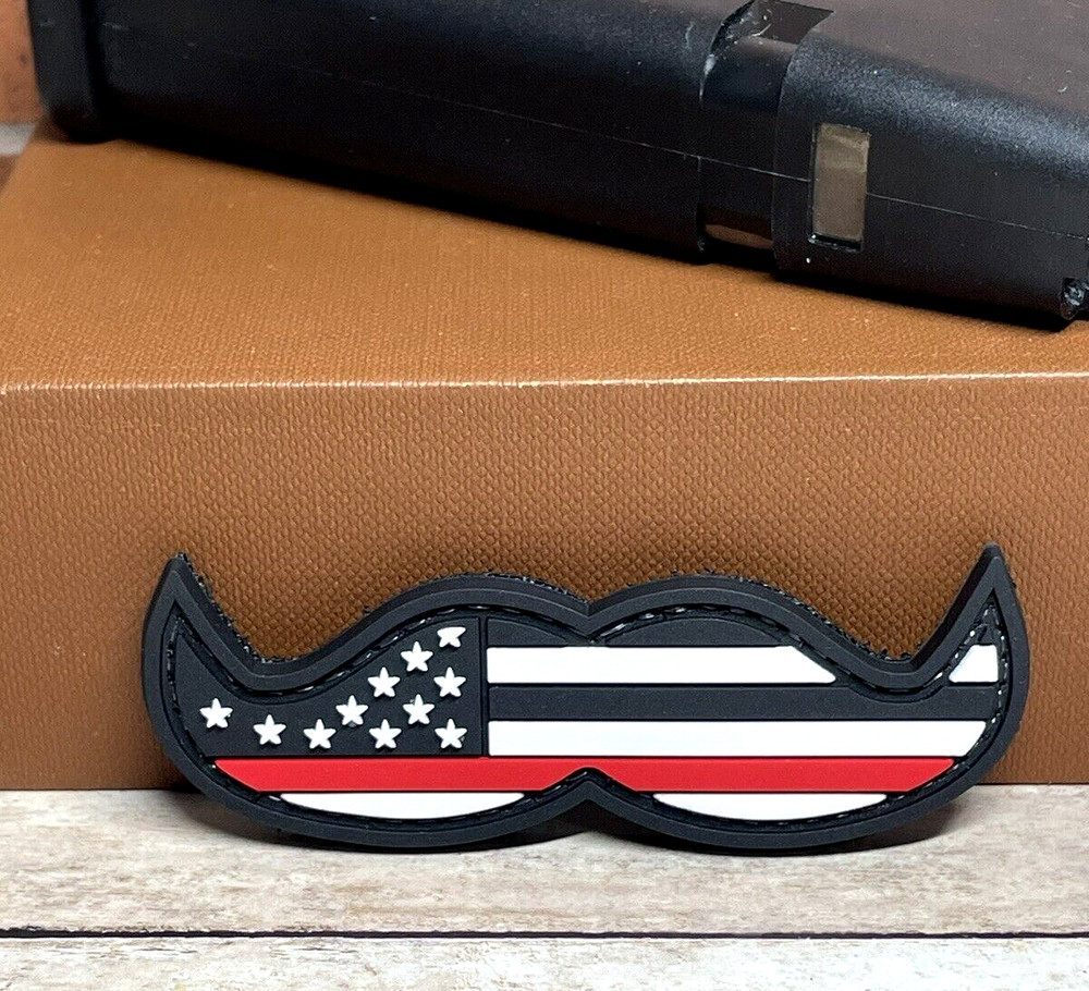 Flag Mustache PVC Patch - Tactical Morale Gun Thin Red Line Firefighter Patch