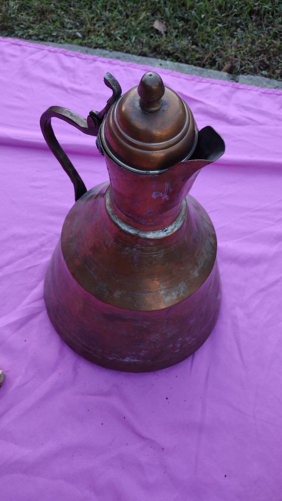 Antique MiddleEastern Dallah Copper Tin Tea Coffee Pot Hammered Primitive TURKEy