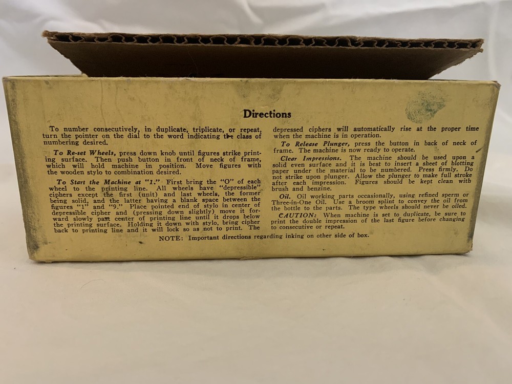 Vintage Bates Standard Movement Numbering Machine Consecutive Repeat Movement