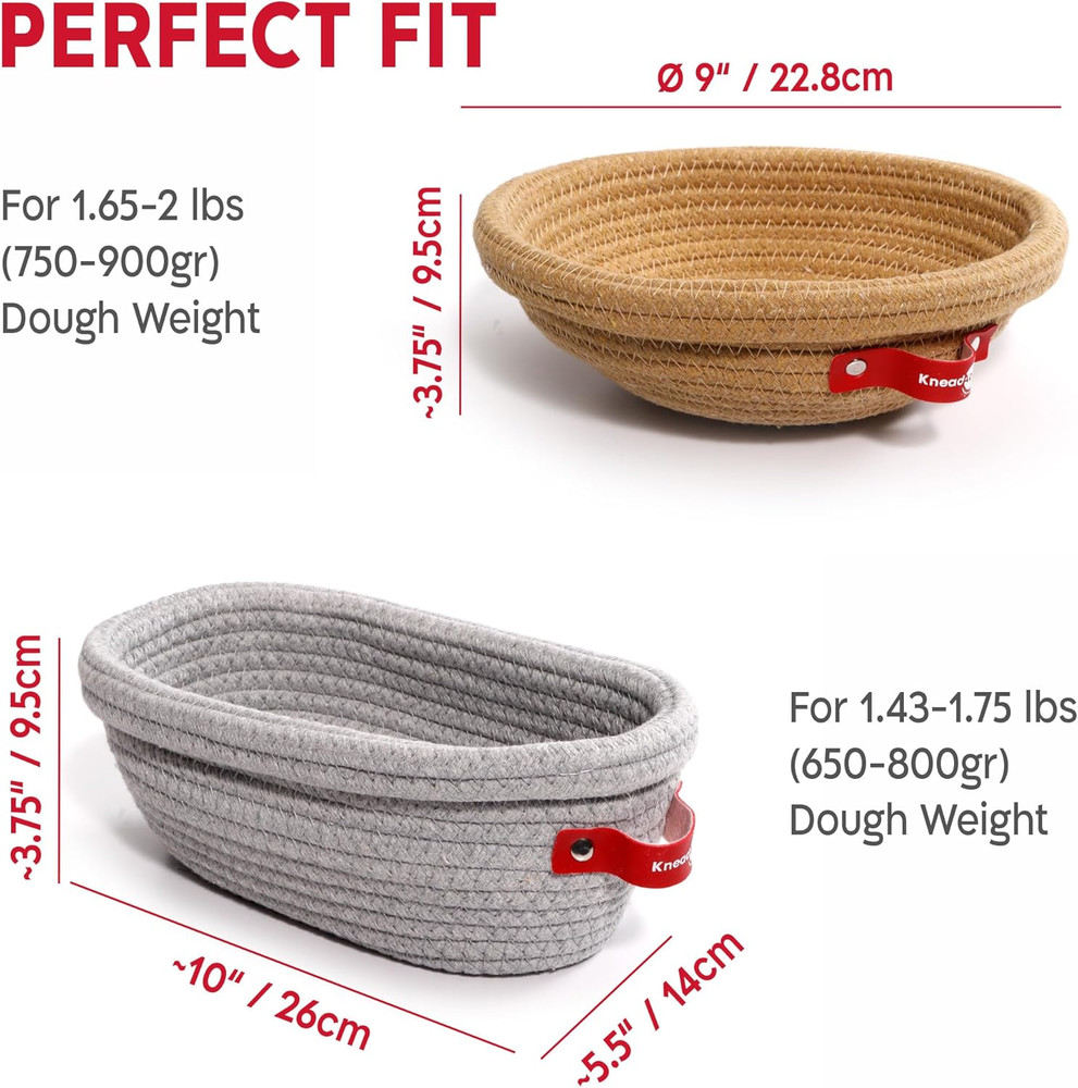Cotton Rope Banneton Bread Proofing Basket Set, Oval & round Bread Baskets with