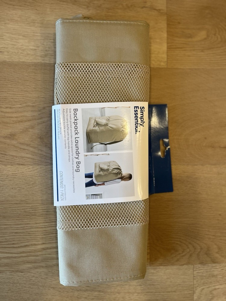 Laundry Bag Simply Essential Backpack Tan Shoulder Straps New