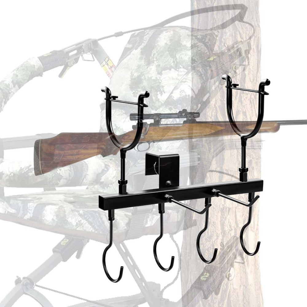 Metal Tree Stand Gun Holder, Rustproof Rest with 6 black