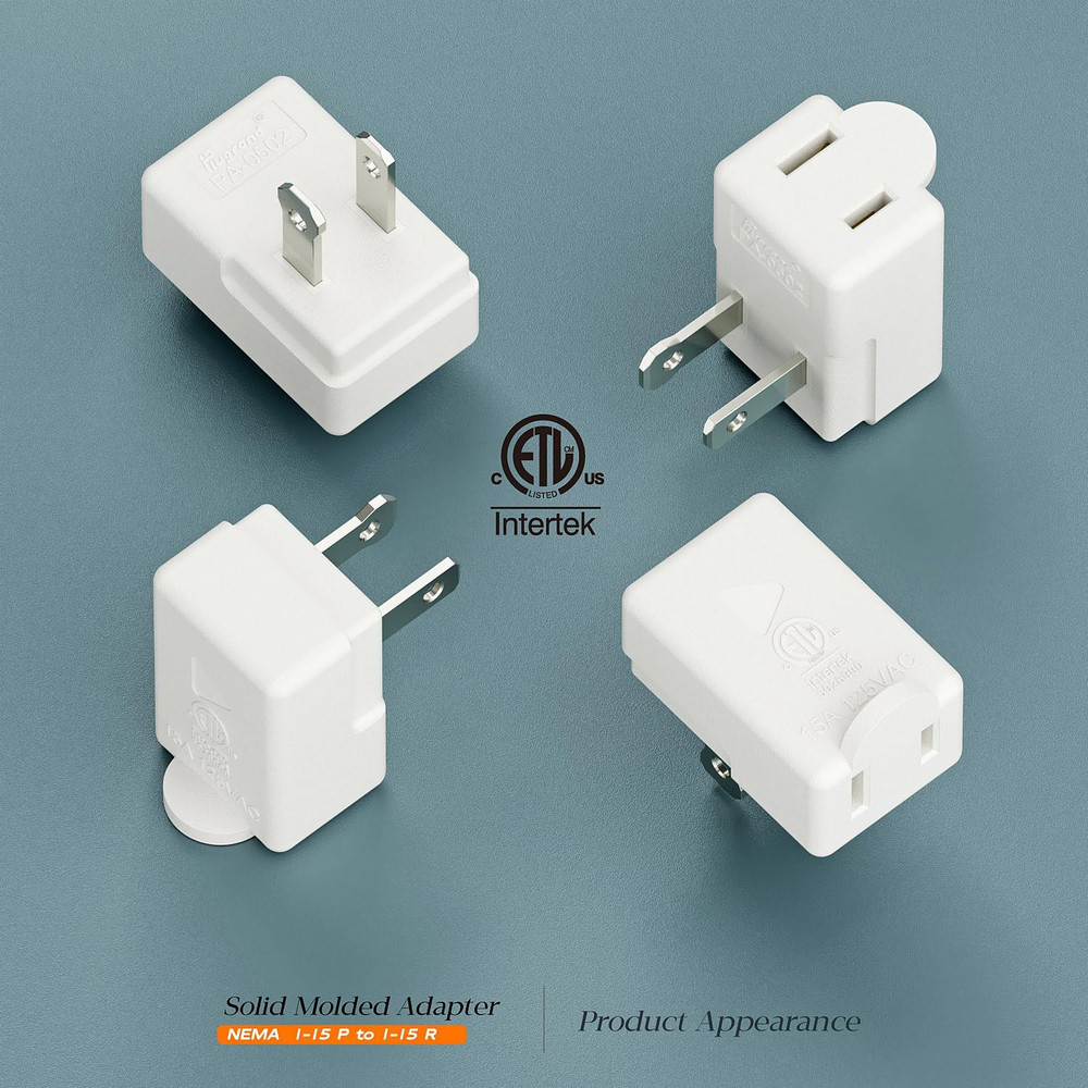 Polarized 2-Prong L Type Adapter, Vertical Right Angled down Angle AC Adapter, N