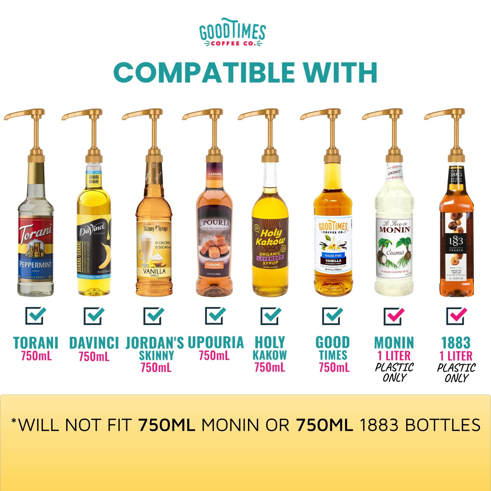 Gold Coffee Syrup Pump for 750 ml Bottles (Pack of 2) Fits Torani and more